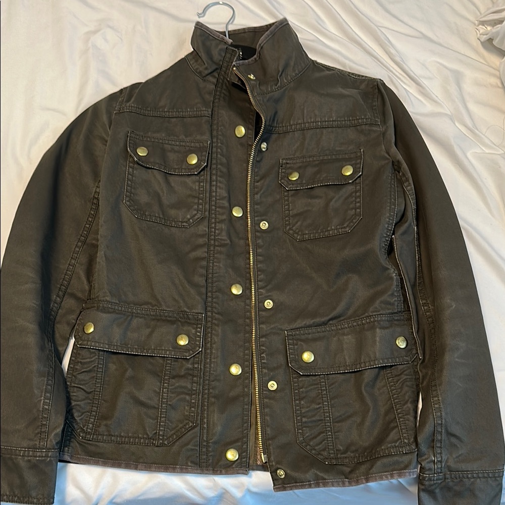 J. Crew Green Military Field Jacket with Gold Accents